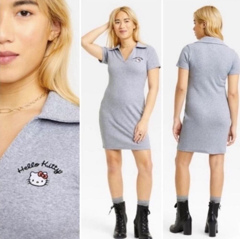 Hello Kitty Sanrio‎ Gray Polo Dress Y2K Casual Lounge Mini Size XL